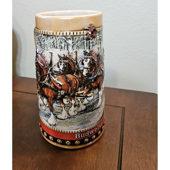 VINTAGE! 1988 Anheuser Busch Budweiser Holiday Beer Stein Clydesdales - Picture 3 of 6